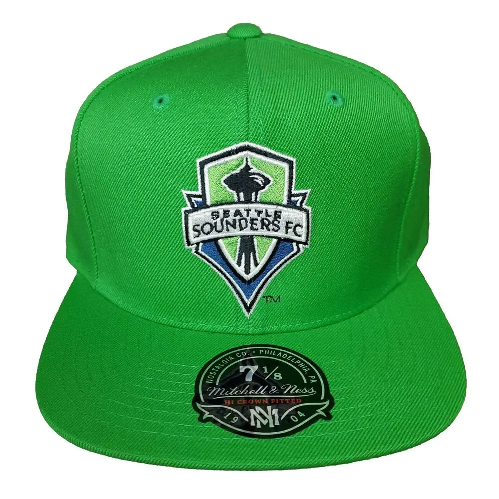 Seattle Sounders Mitchell & Ness MLS Fitted‎ 7 1/8 Flatbill Hat Cap 3D Logo NWT